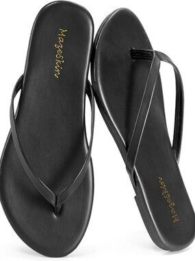 Womens Memory Foam Flip Flops Flat Thong Sandals | Soft Vegan Leather Comfortabl